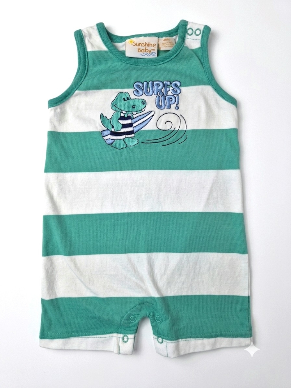 Y2K VTG Sunshine Baby 100% Cotton Gator Surf Striped Romper 12MOS